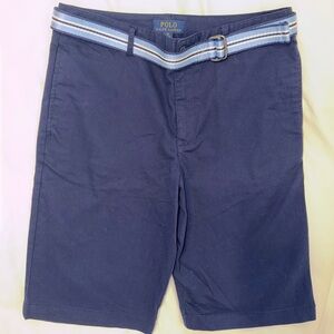 Polo by Ralph Lauren Navy Flat-Front Chino Shorts with Striped Belt